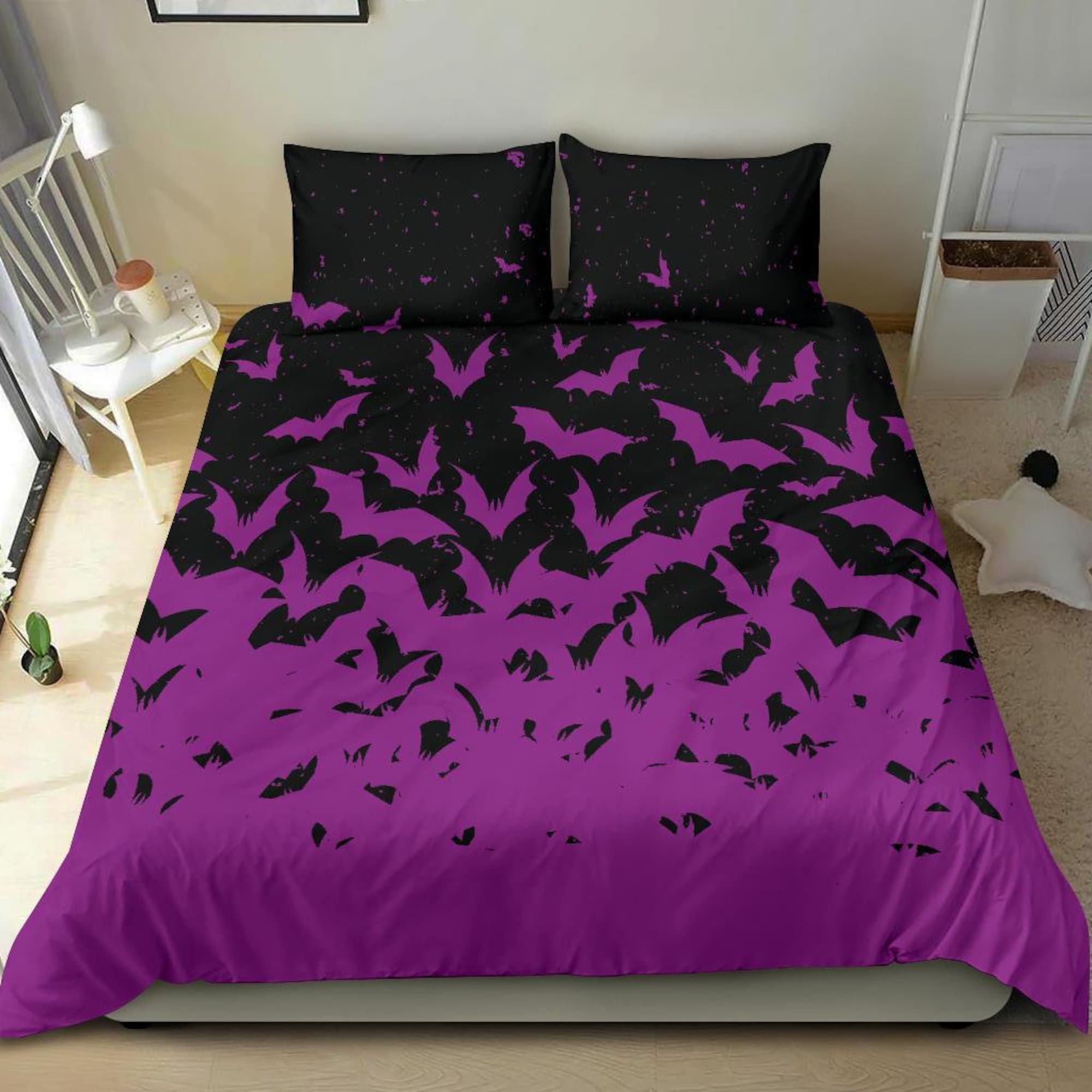 Discover Gothic Bedding Gothic  Duvet Cover - Purple Bats Gothic Bedding Set Decor Bedding Sets