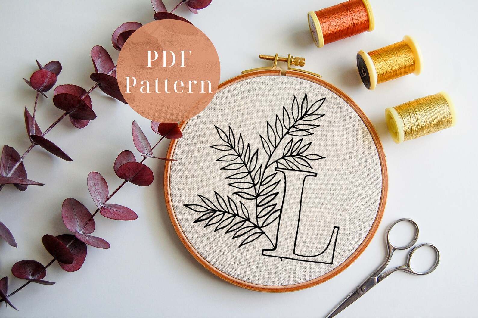 Letter l goldwork hand embroidery pattern  floral monogram  etsy uk