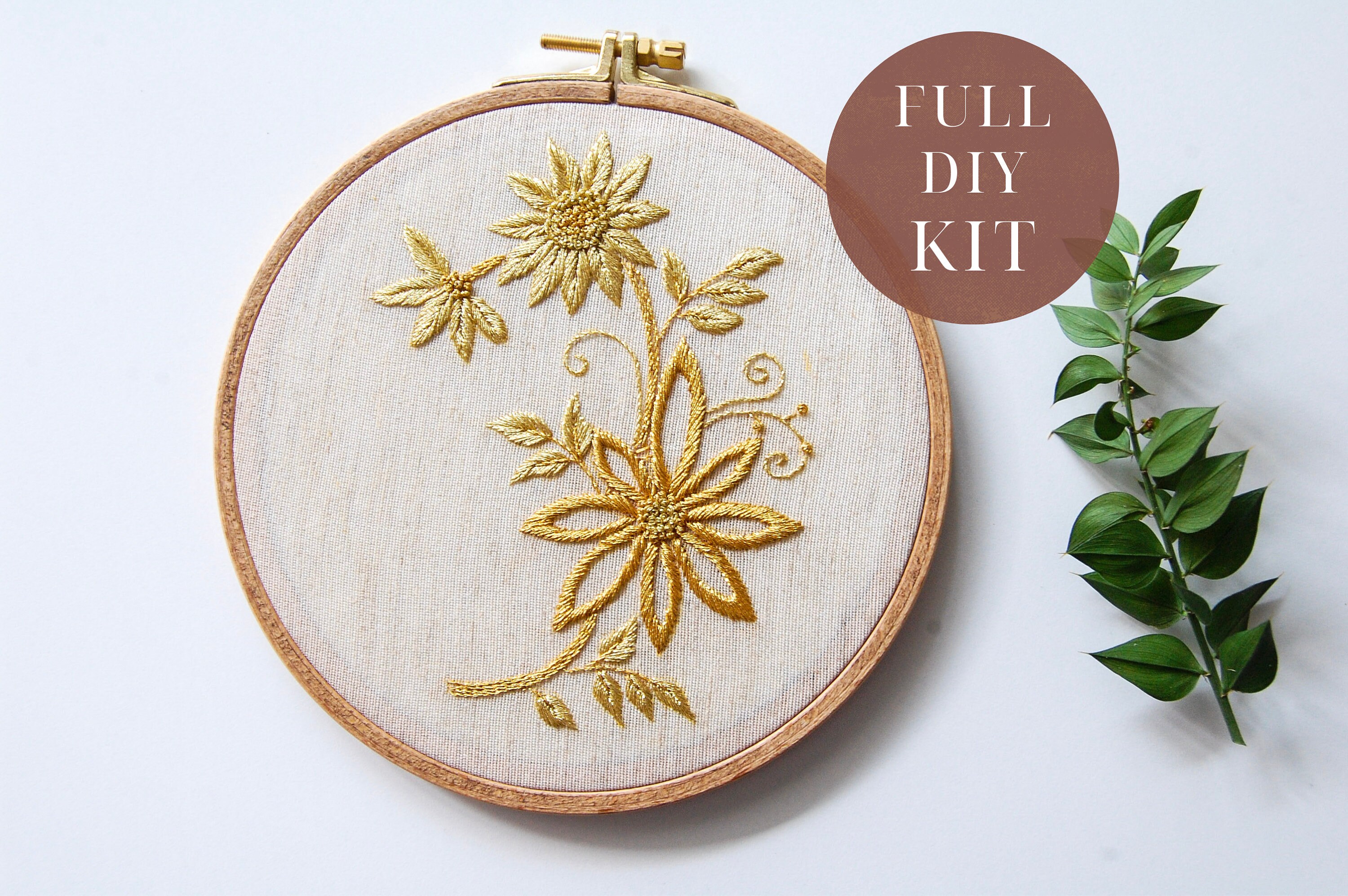 Floral DIY Goldwork Embroidery Kit for Beginners / Botanical Etsy