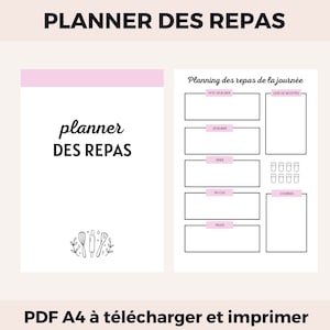 Meal planner in French PDF A4, meal planning, recipes, dish planner, meal organization, instant download