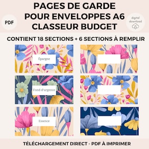Cover pages to print for A6 budget envelopes, 18 pre-filled sections + 6 to fill in French, PDF, budget binder