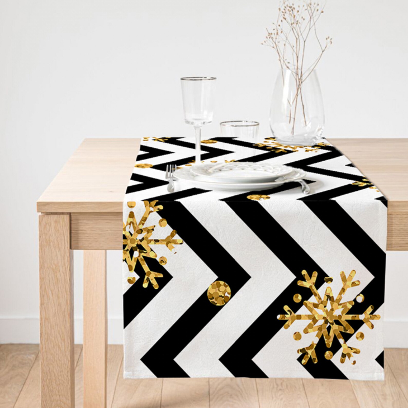 Black and White Suede Table Runner Zig Zag Pattern Table Top Etsy