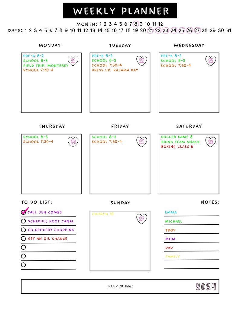 Simple 2024 Weekly Planner Template PDF Download Family Planning, Stay