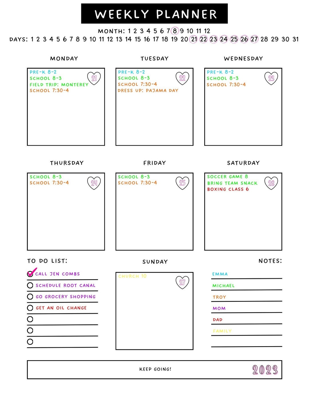 Simple Weekly Planner Template PDF Download, Digital or Print Family ...