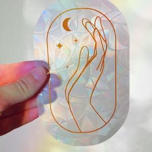 Celestial Hand Suncatcher Sticker, Rainbow Maker, Window Cling, Dorm decor, renter friendly, boho gift