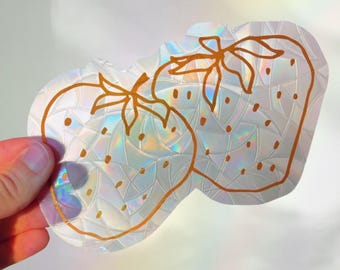 Adesivo acchiappasole a forma di fragola / Adesivo prismatico per finestre / Rame / Regalo per le migliori amiche