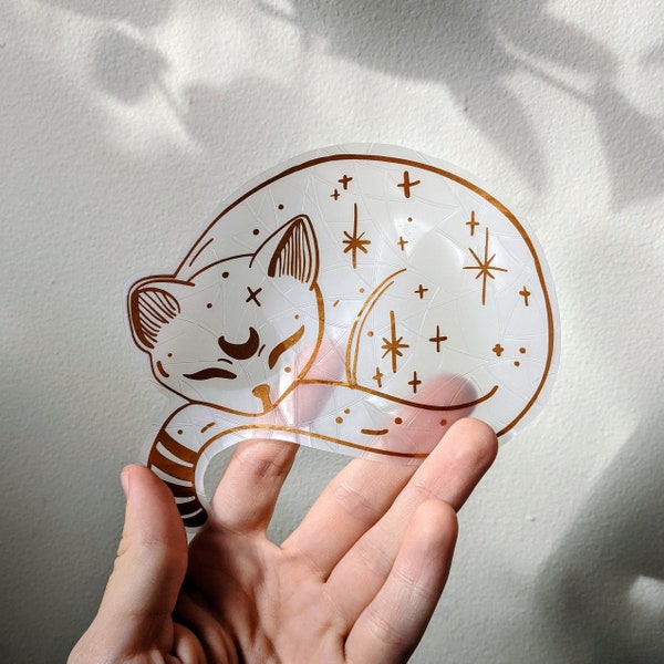 Cat Suncatcher | Prismatic Kitty Window Cling | Copper | Reusable and Moveable | No adhesive