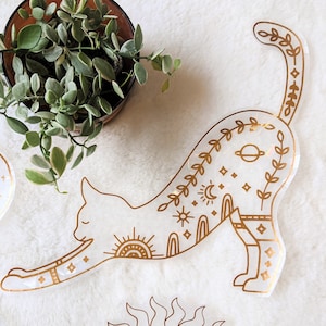 Stretching Cat Suncatcher | Prismatic Window Cling | Boho Celestial Gift | Jumbo Suncatcher Sticker