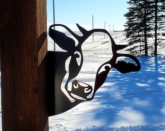 Metal Bird - Peek a boo - Cow - Tree Art - Decoration - Steel Art - Farm animals - Metal Art
