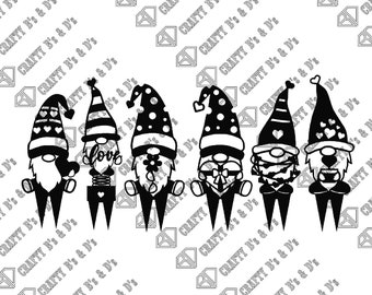 Love Gnomes - Garden Gnomes - Garden Art - Tree Art - Download - Cut file, Digital, - Dxf, Svg, Png, Pdf, Ai, Dwg, Pdf.