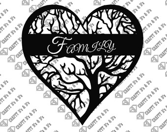 Heart Tree - Family - Wall Decor - Love - Download - Cut file, Digital, - Dxf, Svg, Png, Pdf, Ai, Dwg, Pdf.
