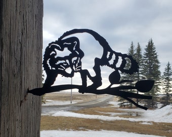 Metal Racoon - Steel Art - Metal Art - Metal Bird - Outdoor Art - Decoration - Tree Art
