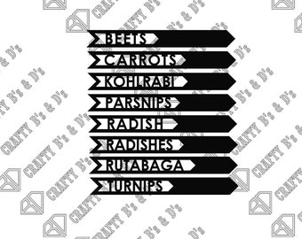 Garden Stakes Root Vegetables Package - Download - Cut file, Digital, - Dxf, Svg, Png, Pdf, Ai, Dwg, Pdf.