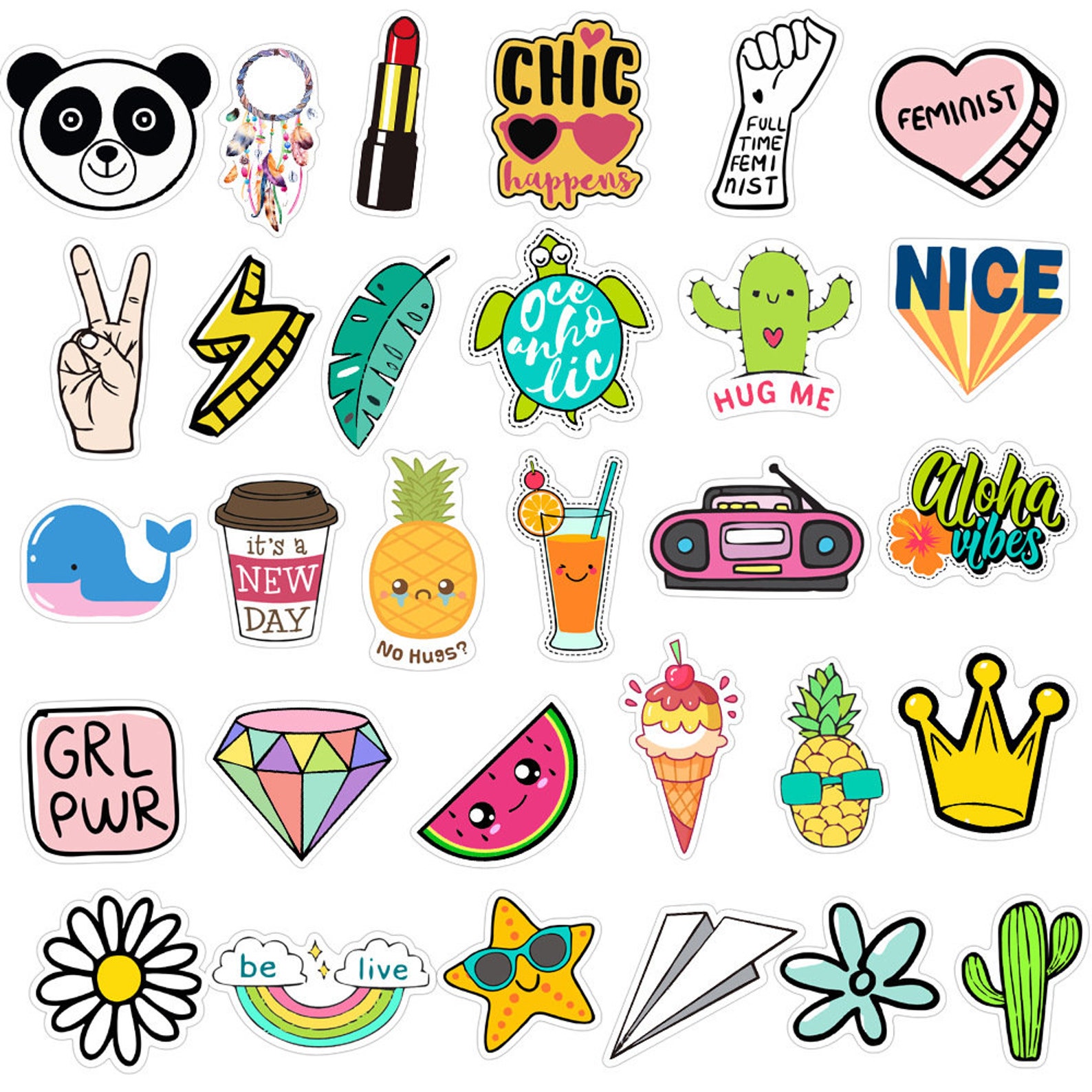 100 Pcs Random Aesthetic Stickers Pack Impermeable / Lindo Etsy