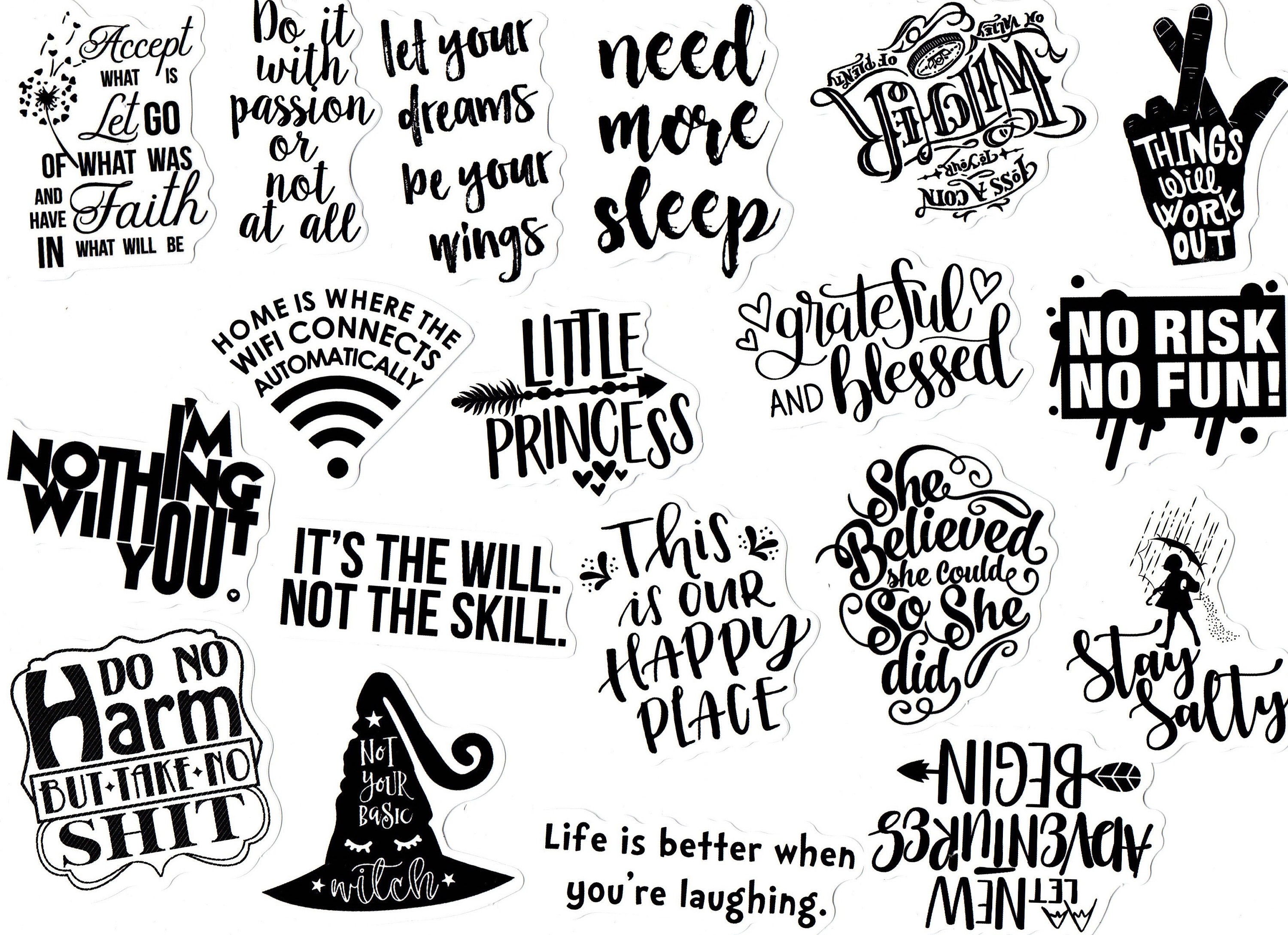 50 Black Quote Stickers Pack / Positive Phrase Sticker / Word Etsy