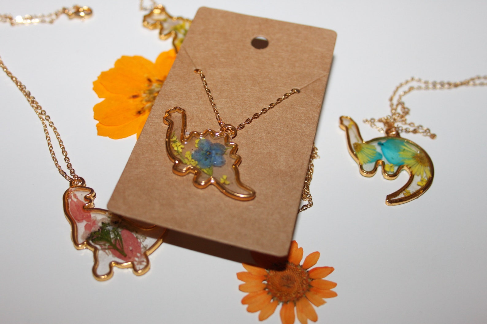 Dinosaur Resin Pendant Necklace Dino Jewellery Gold Etsy