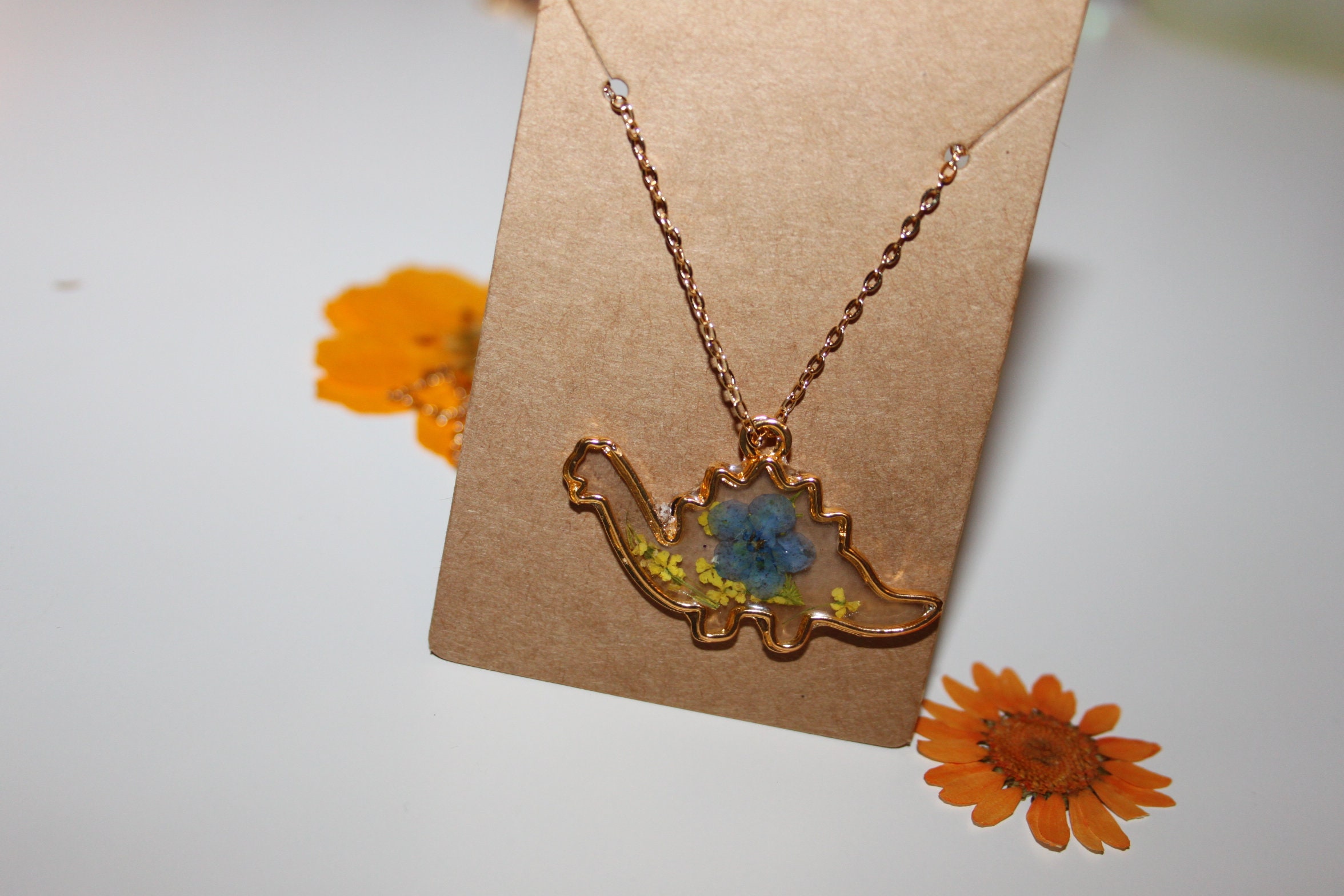 Dinosaur Resin Pendant Necklace Dino Jewellery Gold Etsy
