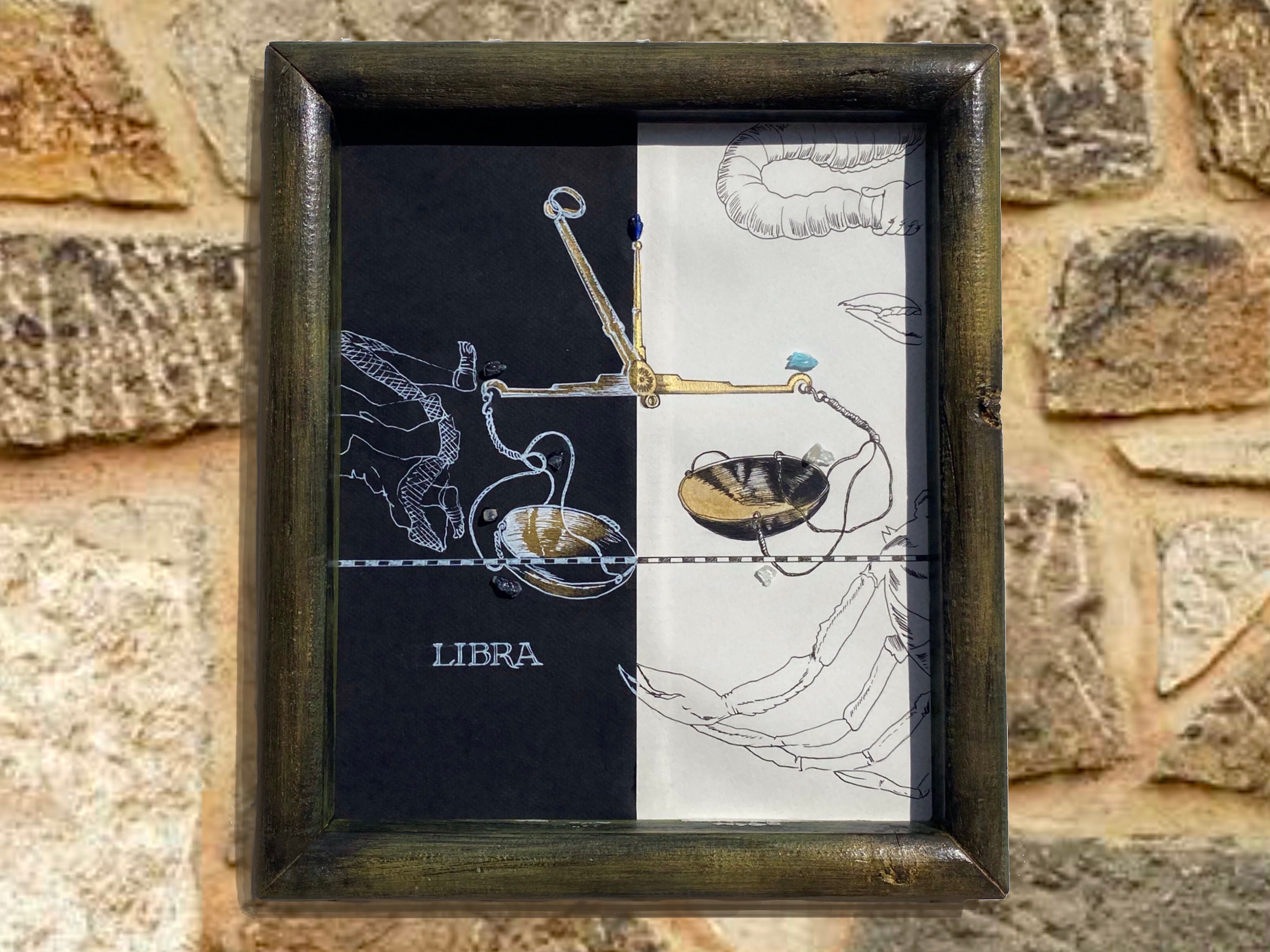 Image Rectangulaire Dans Cadre Vintage, Signe Du Zodiaque Balance, Copie de La Gravure 1690