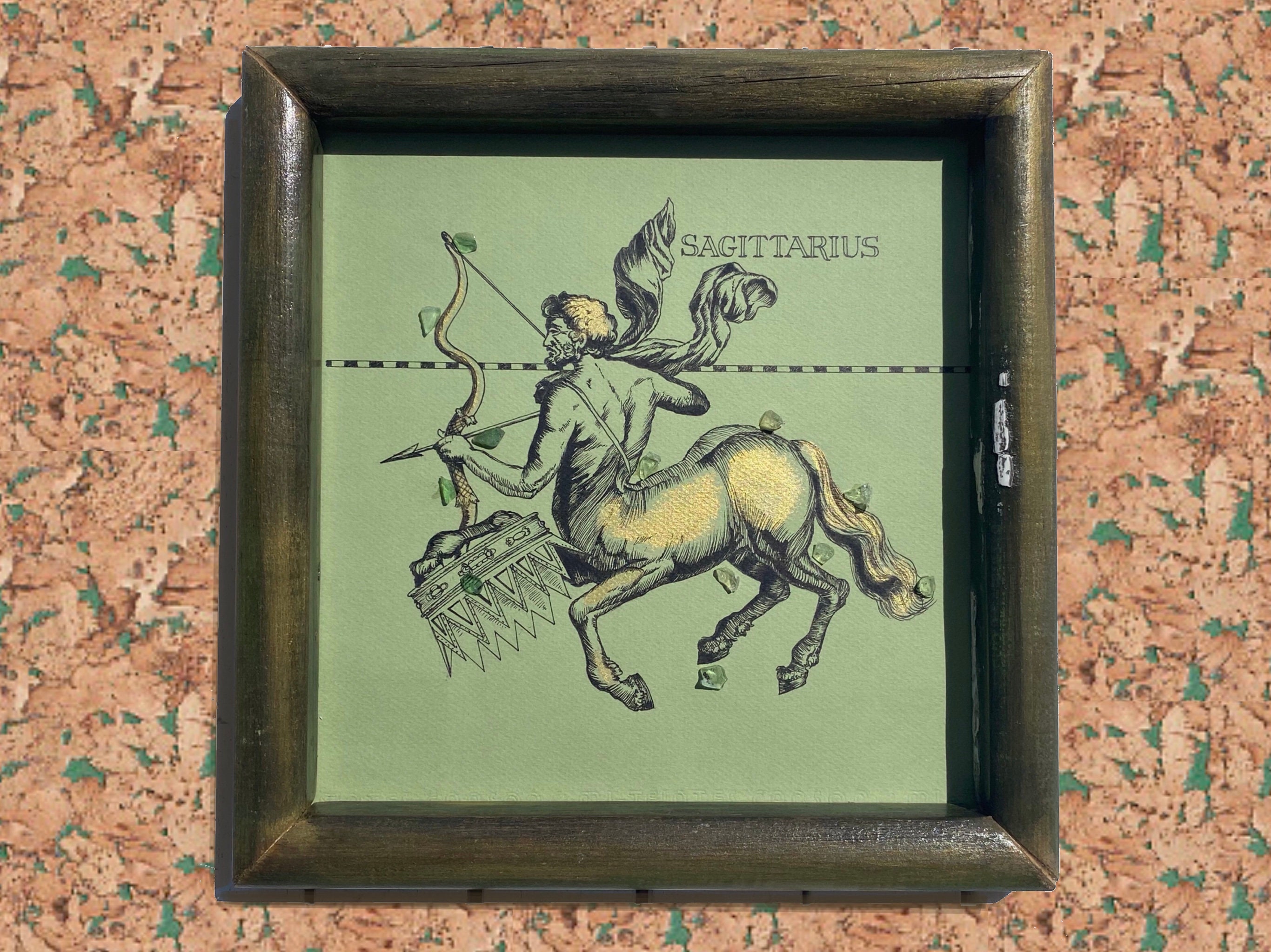 Image Carrée Dans Cadre Vintage, Signe Du Zodiaque Sagittaire, Copie de Gravure 1690
