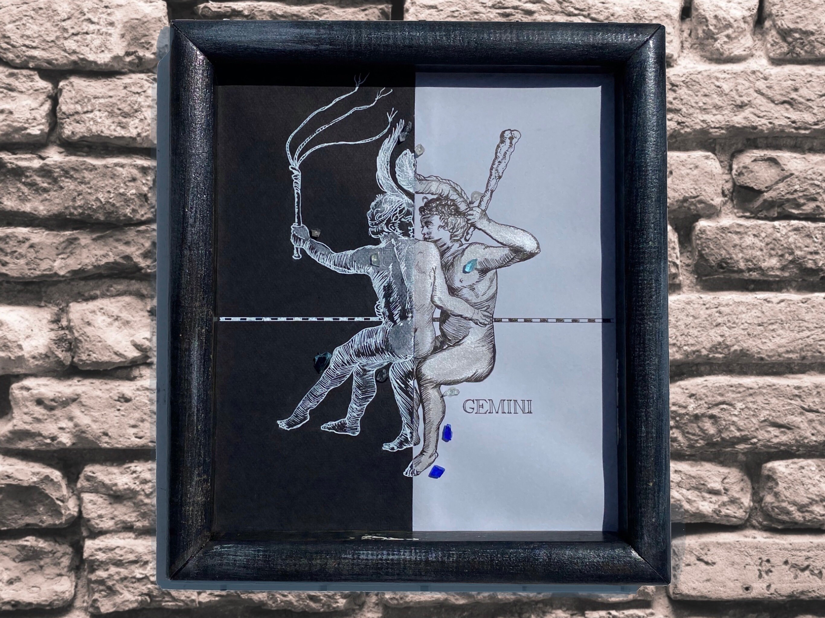 Image Rectangulaire Dans Cadre Vintage, Signe Du Zodiaque Gémeaux, Copie de Gravure 1690