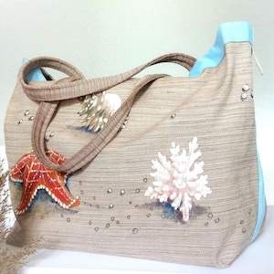 Grand sac de plage et de pique-nique durable pliable peint à la main