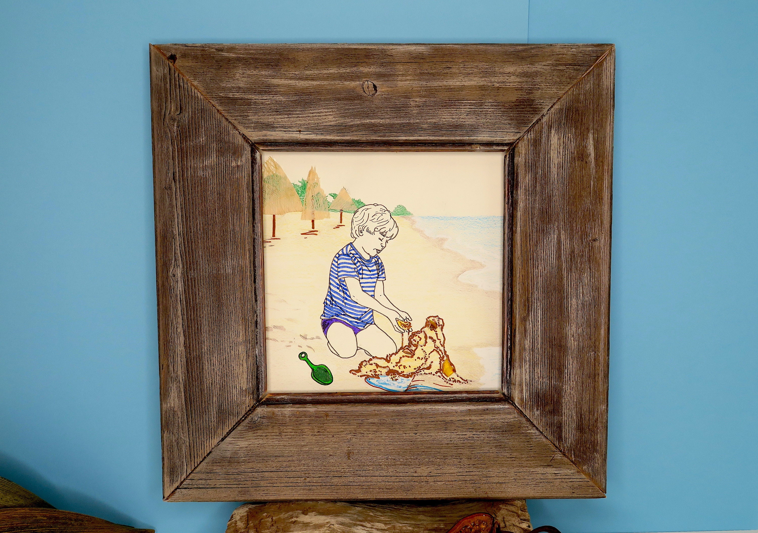 Peinture de Modèle Boho Dans Le Cadre Carré Cru, Décoration Pour Petit Garçon