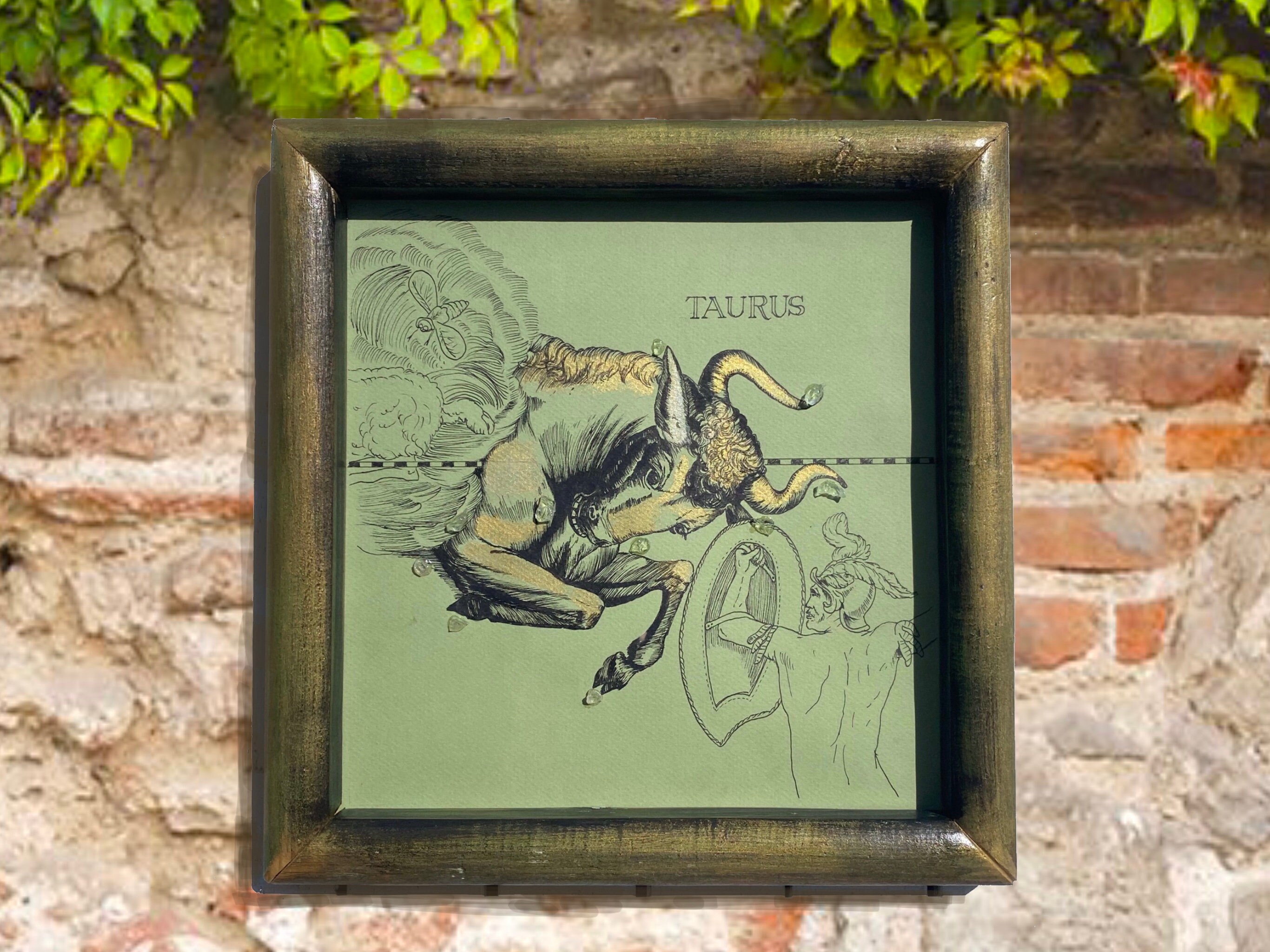 Image Carrée Dans Cadre Vintage, Signe Du Zodiaque Taureau, Copie de Gravure 1690