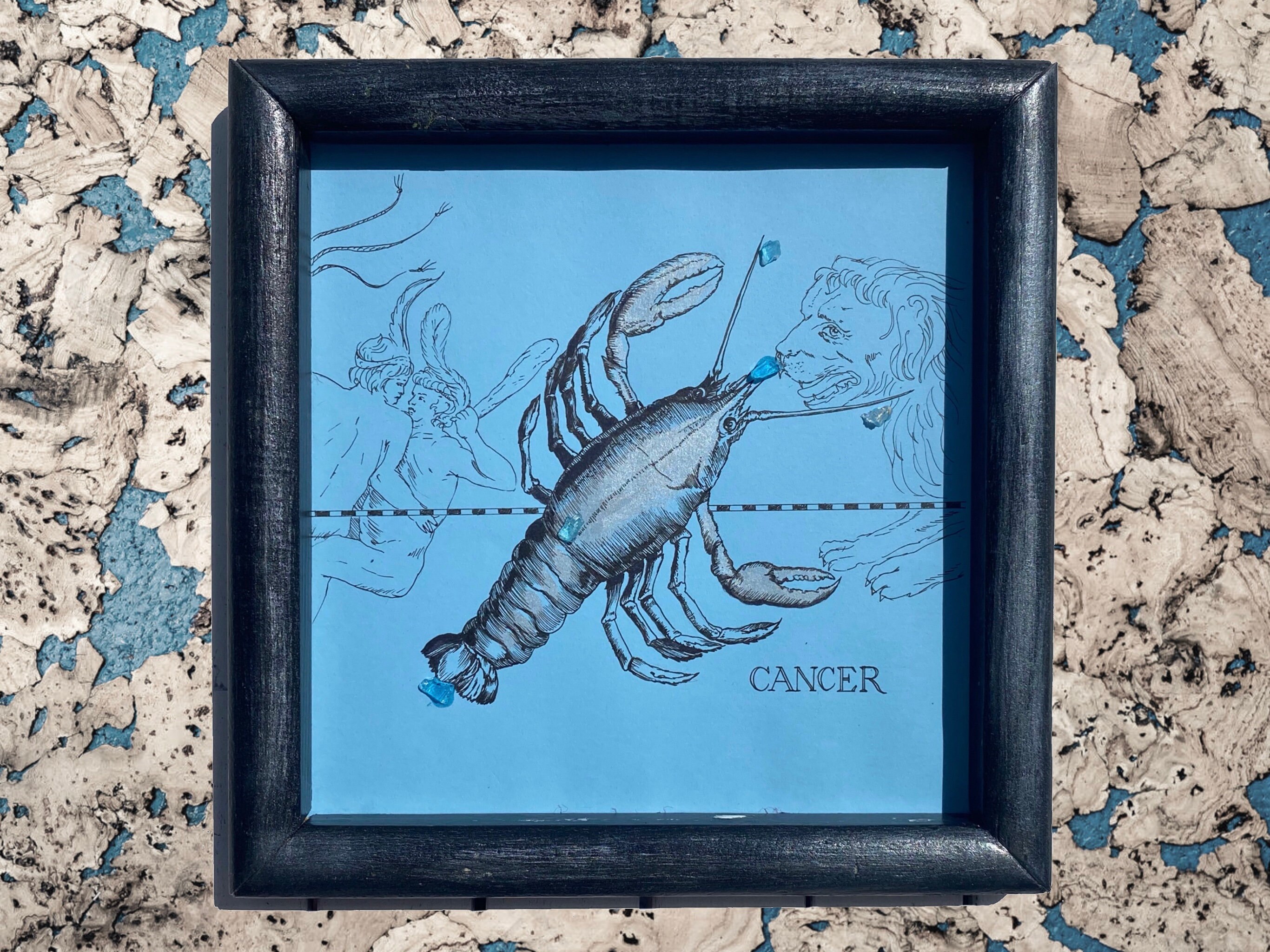Image Carrée Dans Cadre Vintage, Signe Du Zodiaque Cancer, Copie de Gravure 1690
