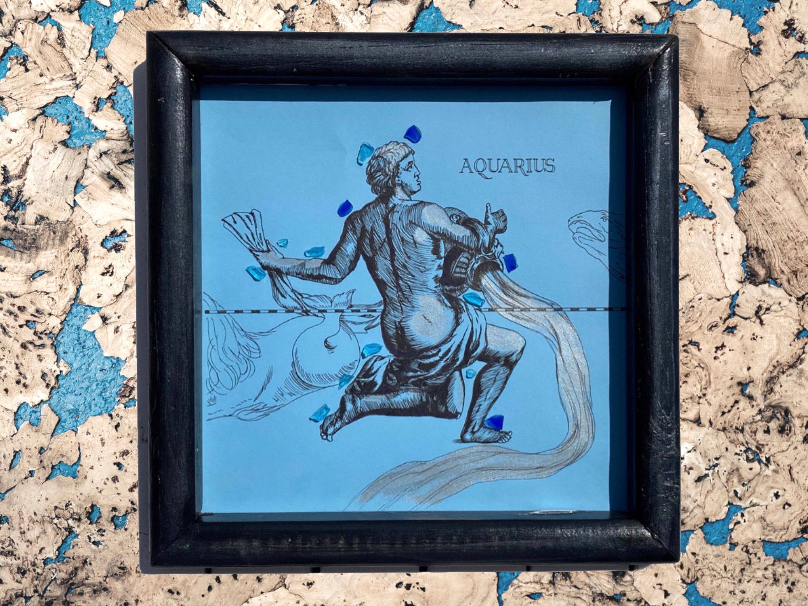 Image Carrée Dans Cadre Vintage, Signe Du Zodiaque Verseau, Copie de Gravure 1690