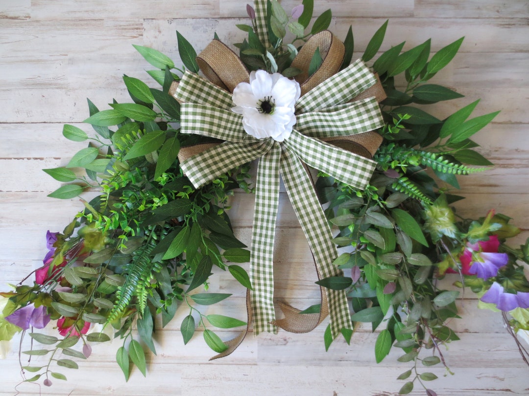 Large Greenery Swag for Above Mirror, Picture Swag With Floral, Country