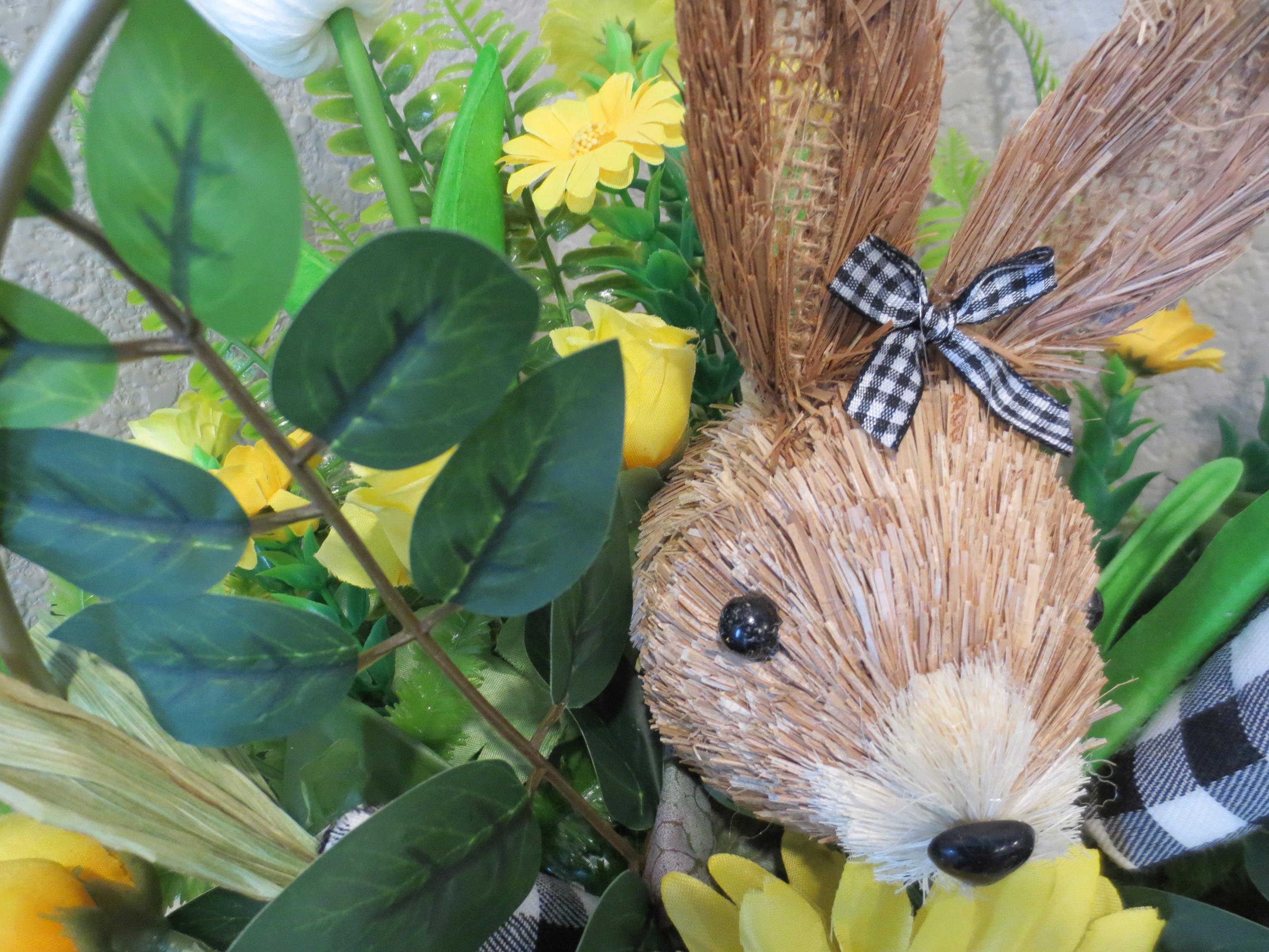 Waterfall Rabbit Arrangement Yellow Floral Table, Bunny Arrangement, Tulip and Daisy Centerpiece ...