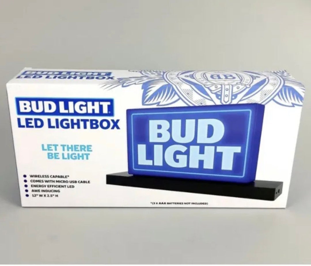 Bud Light LED Lightbox 12 X 2.5 Micro USB Power Man Cave Game Room Bar