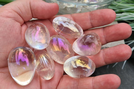 Angel Aura Quartz Tumble Stone, Iridescent Rainbow, Uplifting Crystal