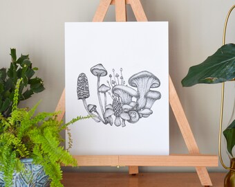 Cottagecore Mushroom Print, Nature Lover Gift, Nature Drawing, Earthy Home Decor, Boho Office Art, Biologist Gift, Mushroom Kitchen Decor