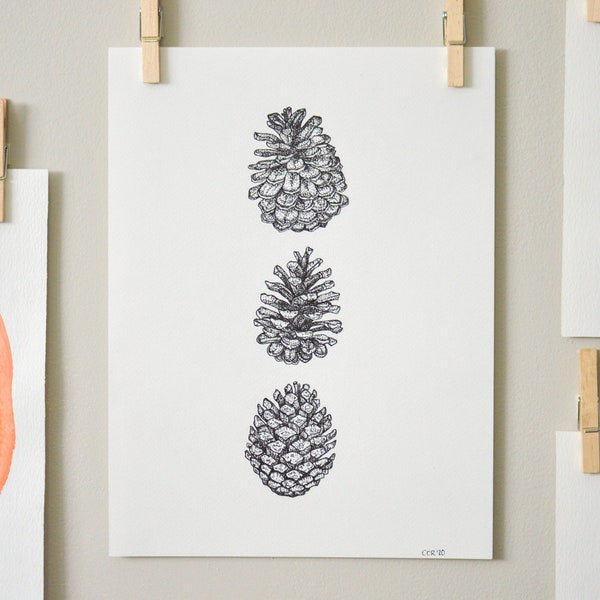 Modern Botanical Print, Unique Birthday Gift for Her, Earthy Boho Decor, Nature Drawing, Cottagecore Gifts, Pine Cone Art, Nature Lover Gift