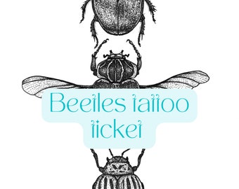 Tattoo ticket for beetles ink drawing