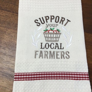 Embroidered Apple Basket Kitchen Towel: Farmhouse Decor