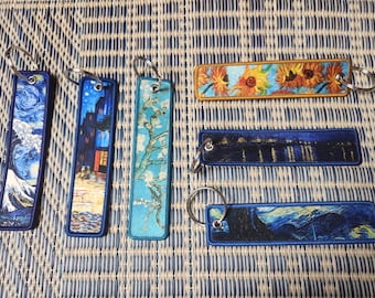 Van Gogh Embroidered Keychain Jet Tag Stitching
