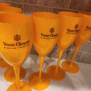 6 Veuve Orange Acrylic Champagne Flutes Set New | Customizable