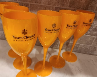 6 Veuve Orange Acryl Sektflöten Set Neu | Personalisierbar