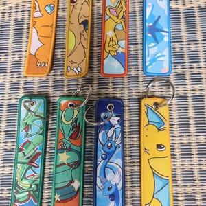 Pocket Monsters Keychain, Embroidered Jet Tag Anime Keyring Gift Charmander Charizard Rayquaza Gyrados Dratini Dragonite