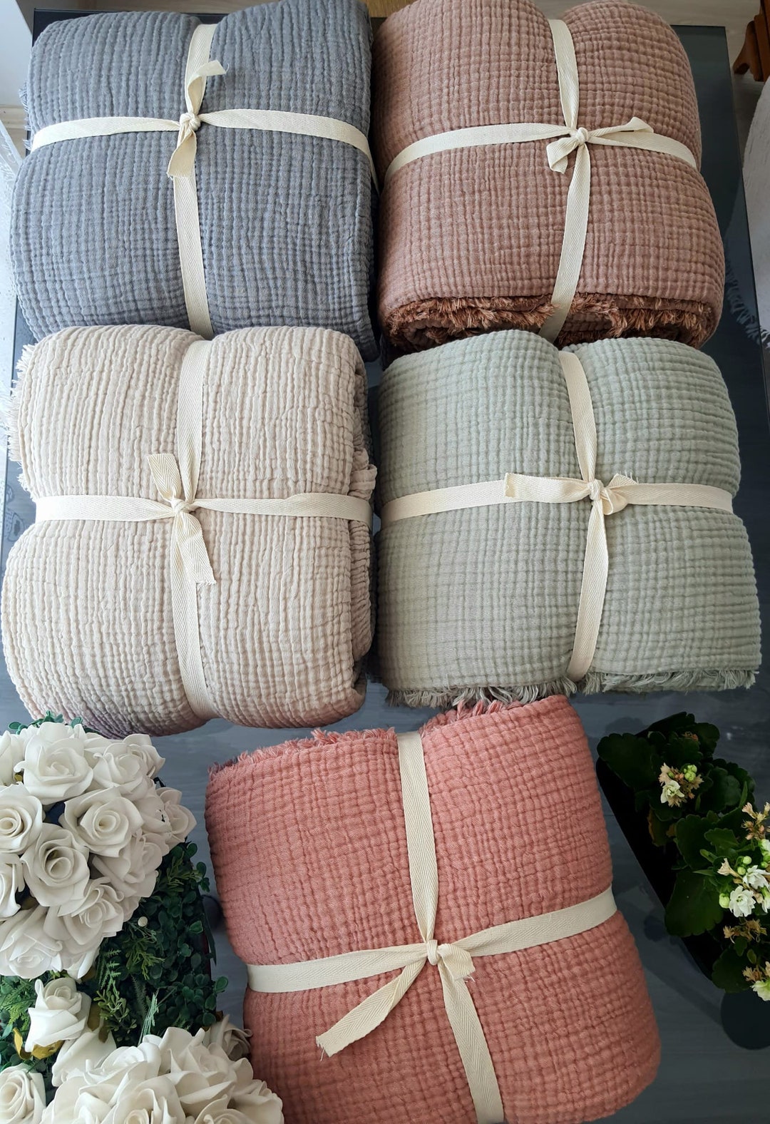 King Size Muslin Blanket, 4 Layers Thick, Color Options, Bedroom Cover