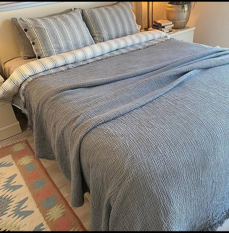 King Size Muslin Blanket With 2 Pillow Cases, 4 Layers Thick, Color