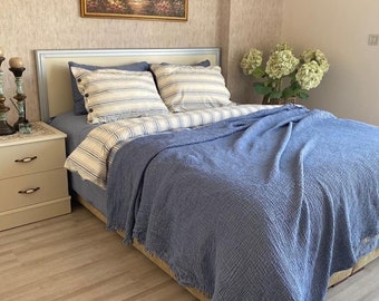 King size muslin blanket, 4 layers thick, color options, bedroom cover, wrinkle-free fabric, new house gift