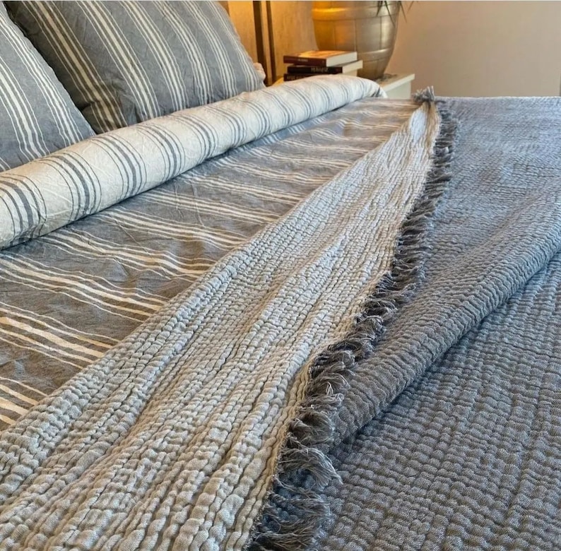 King Size Muslin Blanket With 2 Pillow Cases, 4 Layers Thick, Color