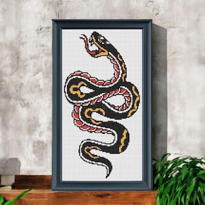 Tattoo Snake Cross Stitch Pattern PDF - Subversive Punk Embroidery Design - Tattoo Artist Gift - Instant Download