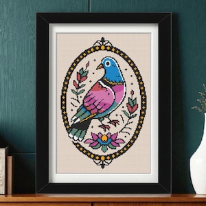 Pigeon Cross Stitch Pattern PDF | Tattoo Style Bird Pattern | Urban Pigeon Instant Download