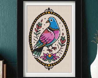 Pigeon Cross Stitch Pattern PDF | Tattoo Style Bird Pattern | Urban Pigeon Instant Download