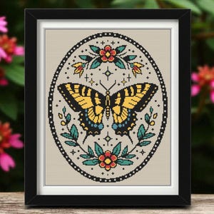 Tiger Swallowtail Butterfly Cross Stitch Pattern PDF | Tattoo Style Butterfly Pattern | Instant Download