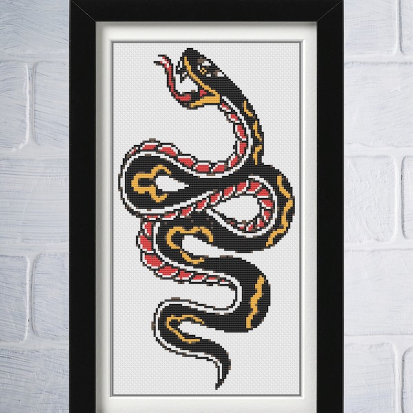 PATTERN Tattoo Snake Cross Stitch Pattern - Point de croix moderne - Point de croix tatouage - Point de croix subversif - Point de croix punk